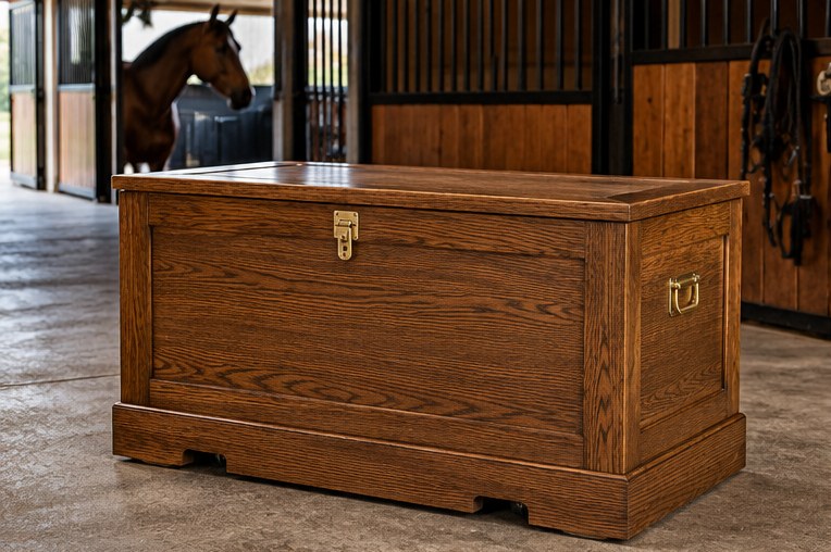 Finished trunk in a barn aisle